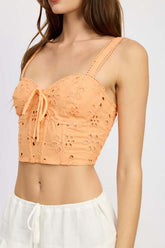 Eyelet Corset Top With Front Drawstrings - Stylish Fit, Tops, $ 54.95, A Moment Of Now™